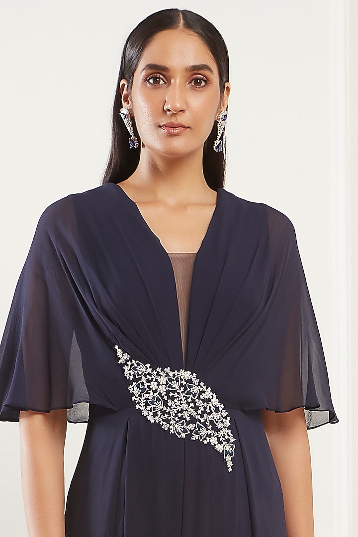 Navy Blue Hand Embroidered Jumpsuit by Seema Thukral at Pernia's Pop Up Shop