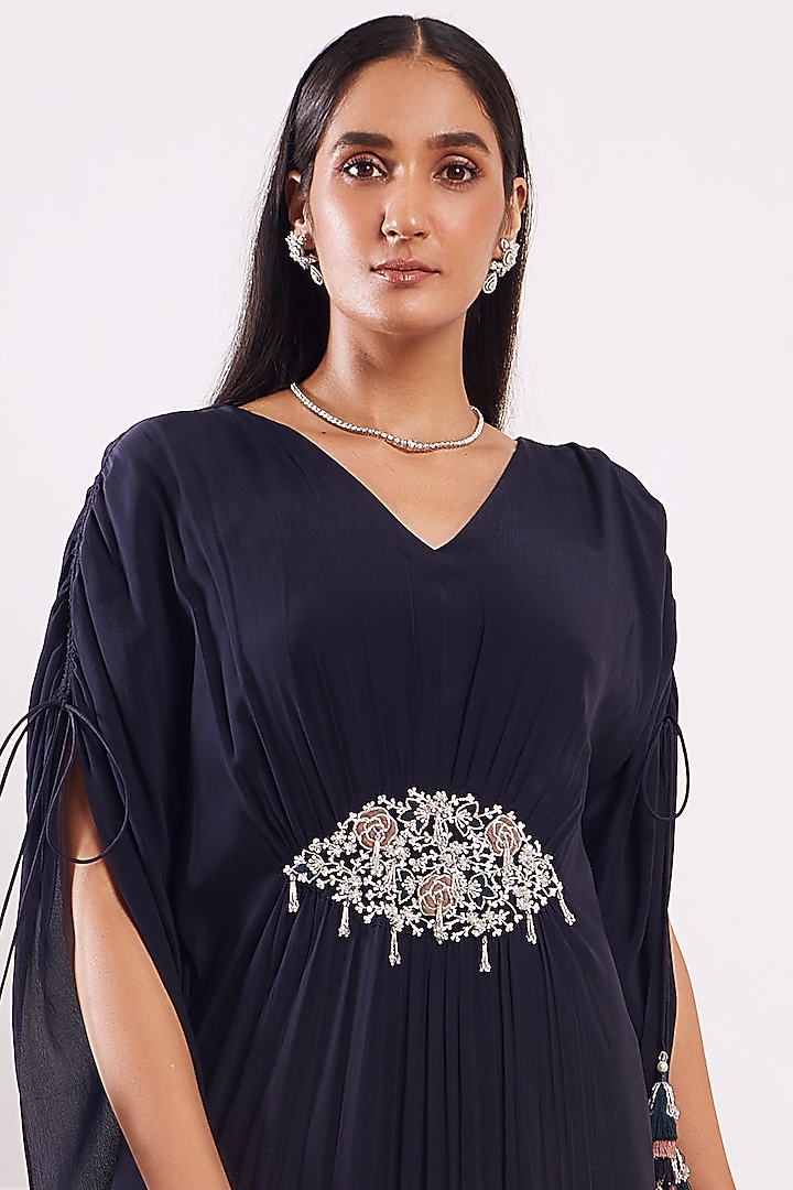 Navy Blue Sequins Hand Embroidered Kaftan by Seema Thukral at Pernia's Pop Up Shop