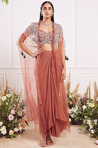 Brown Georgette Skirt Set  by Seema Thukral