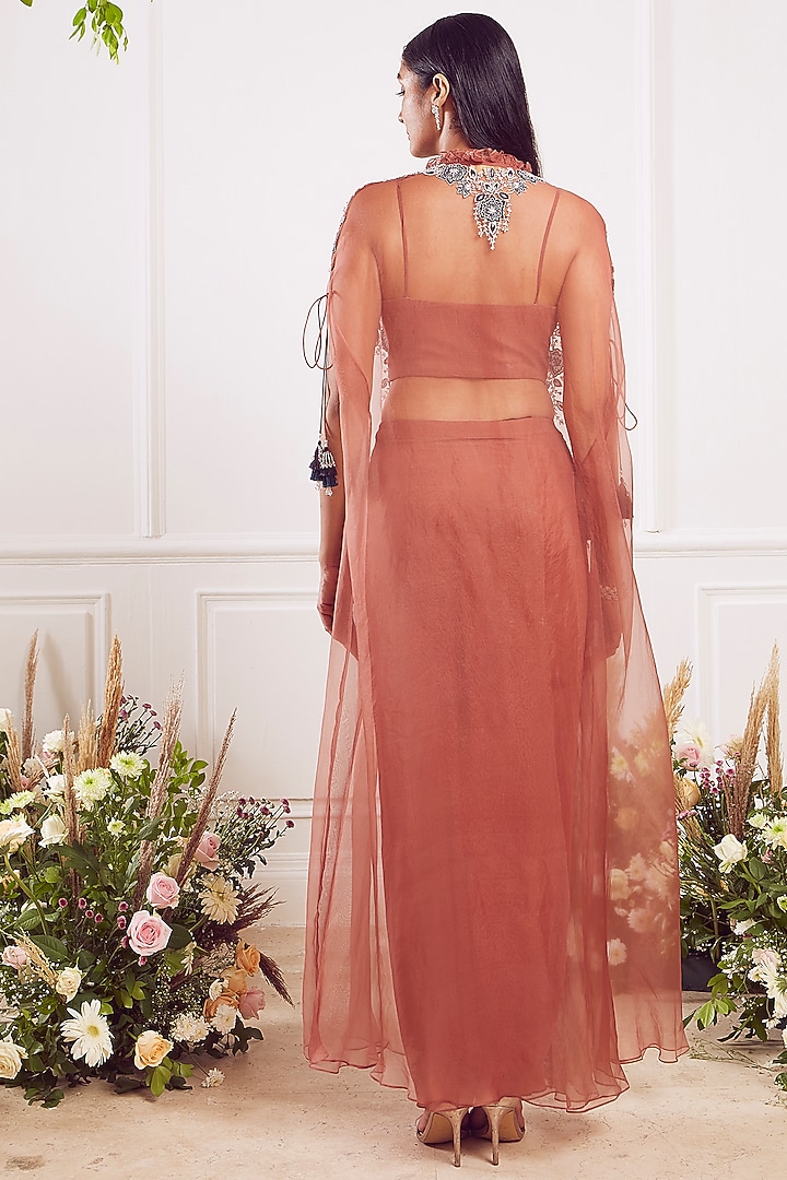 Brown Georgette Skirt Set by Seema Thukral at Pernia's Pop Up Shop