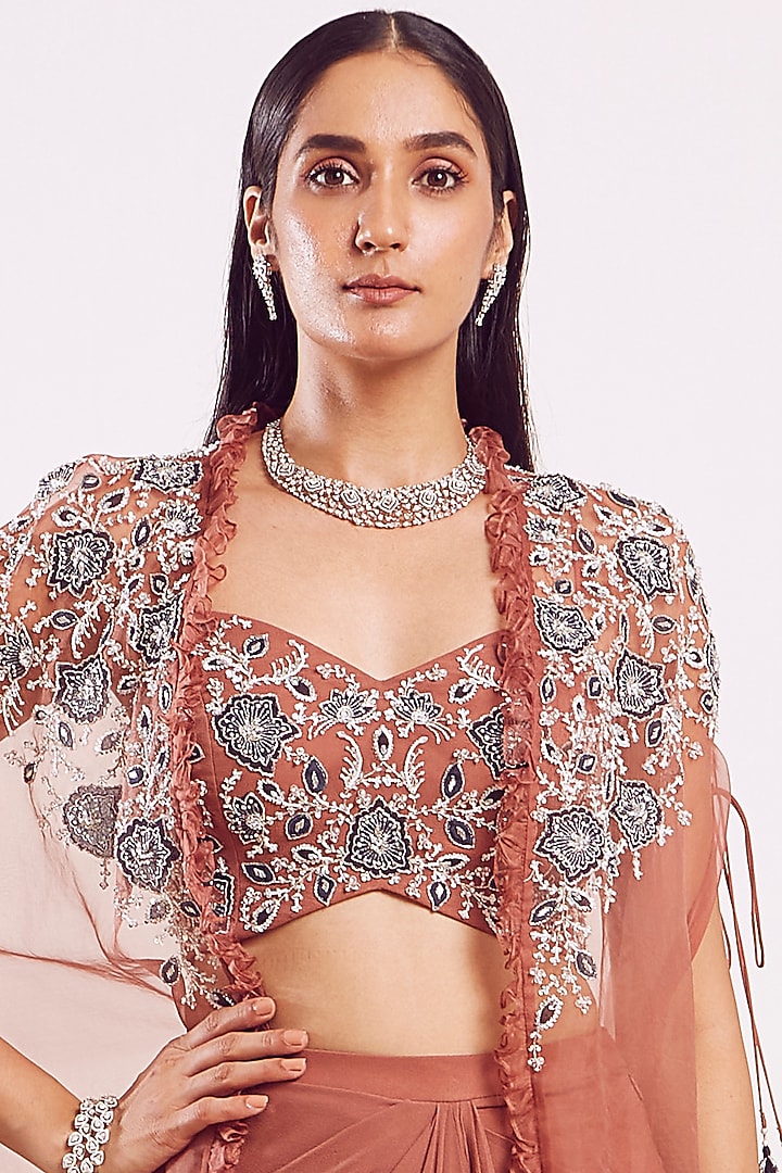 Brown Georgette Skirt Set by Seema Thukral at Pernia's Pop Up Shop