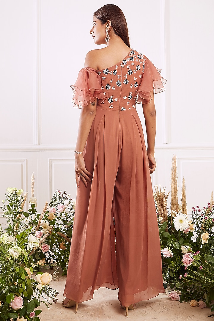 Brown Sequins Hand Embroidered Jumpsuit by Seema Thukral at Pernia's Pop Up Shop