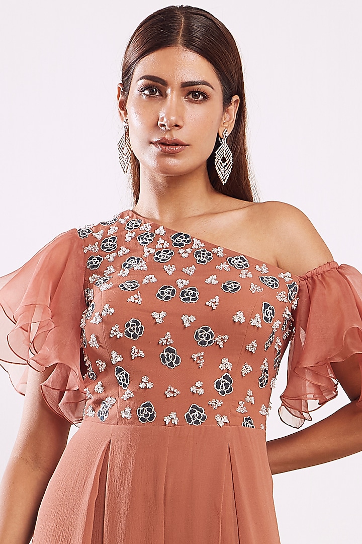 Brown Sequins Hand Embroidered Jumpsuit by Seema Thukral at Pernia's Pop Up Shop