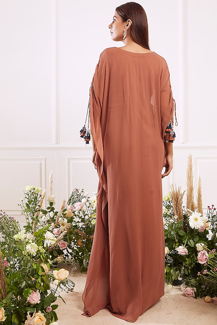 Brown Crystals Embroidered Kaftan by Seema Thukral at Pernia's Pop Up Shop