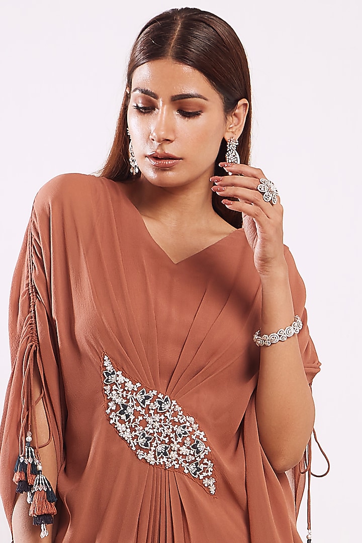 Brown Crystals Embroidered Kaftan by Seema Thukral at Pernia's Pop Up Shop