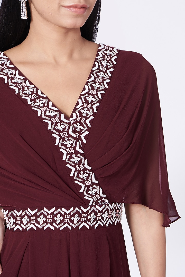 Maroon Hand Embroidered Jumpsuit by Seema Thukral at Pernia's Pop Up Shop