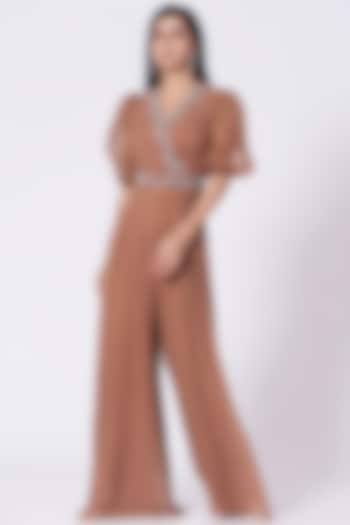 Brown Hand Embroidered Jumpsuit by Seema Thukral