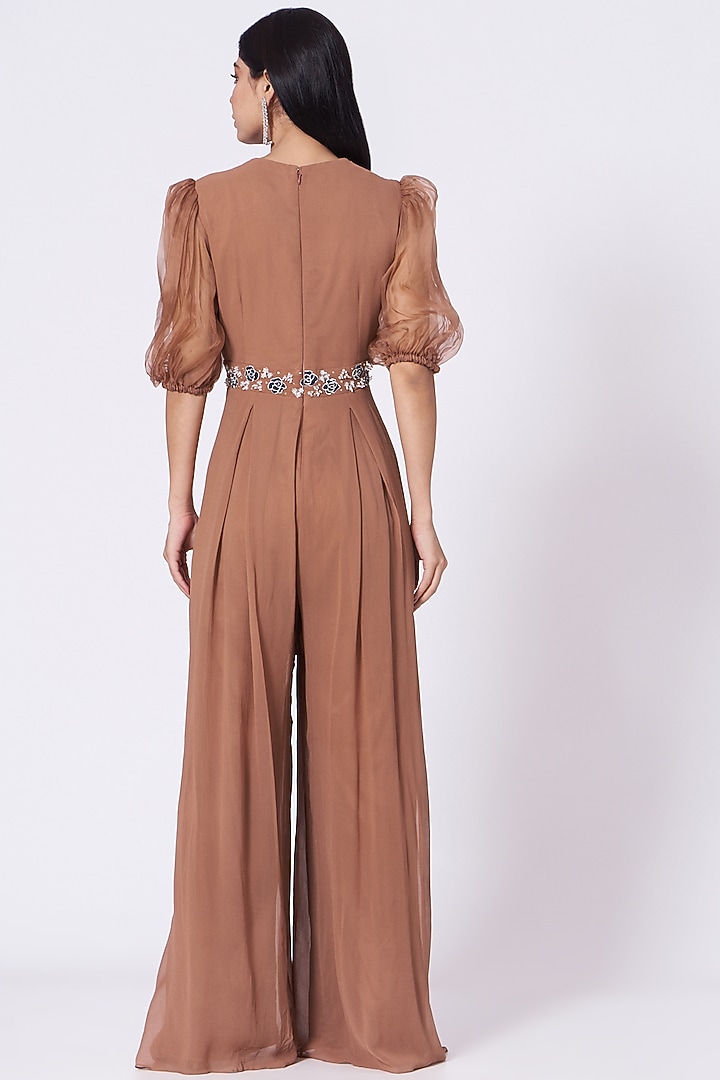 Brown Hand Embroidered Jumpsuit by Seema Thukral at Pernia's Pop Up Shop