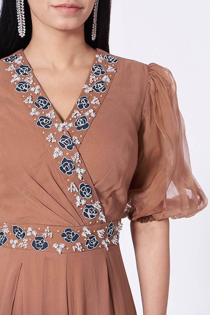 Brown Hand Embroidered Jumpsuit by Seema Thukral at Pernia's Pop Up Shop