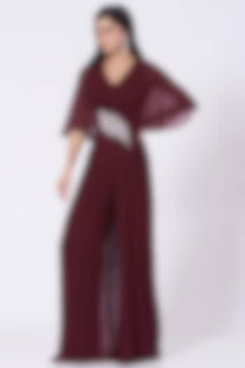 Maroon Sequins Hand Embroidered Jumpsuit by Seema Thukral at Pernia's Pop Up Shop