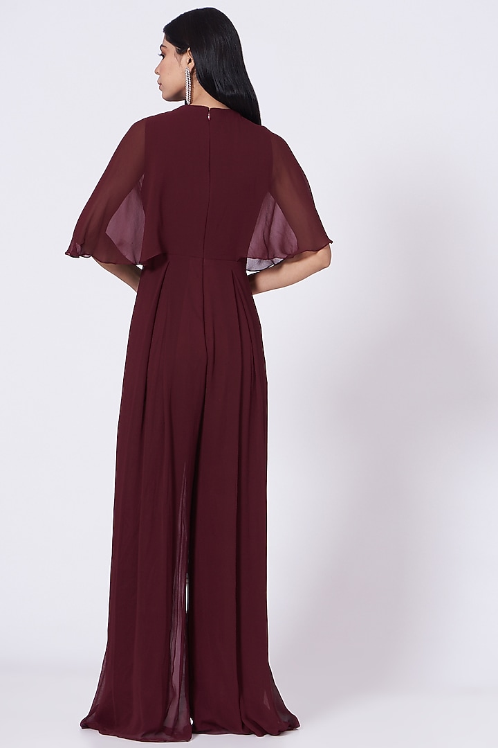 Maroon Sequins Hand Embroidered Jumpsuit by Seema Thukral at Pernia's Pop Up Shop