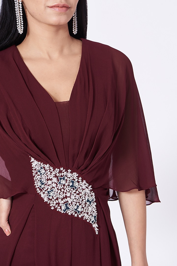 Maroon Sequins Hand Embroidered Jumpsuit by Seema Thukral at Pernia's Pop Up Shop