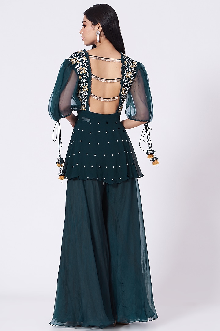 Teal Green Flared Pant Set by Seema Thukral at Pernia's Pop Up Shop