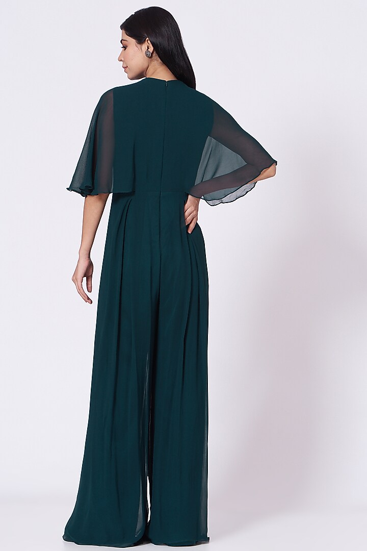 Teal Green Hand Embroidered Jumpsuit by Seema Thukral at Pernia's Pop Up Shop
