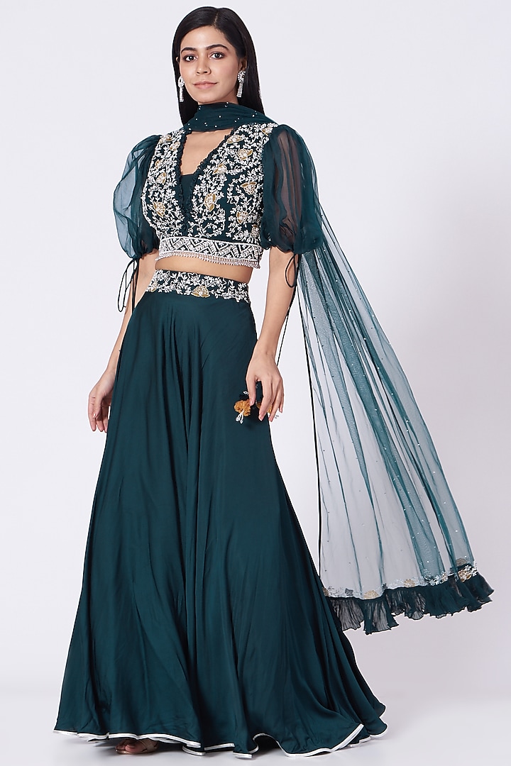 Teal Green Cotton Silk Lehenga Set Design by Seema Thukral at Pernia's ...