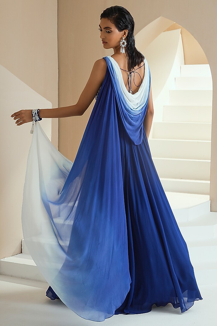 Electric Blue Embroidered Wedding Anarkali Set by Seema Thukral at Pernia's Pop Up Shop