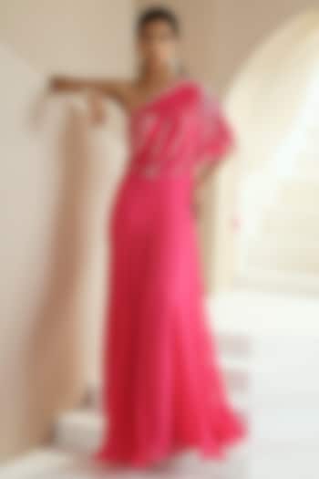 Hot Pink Embroidered Draped Anarkali by Seema Thukral
