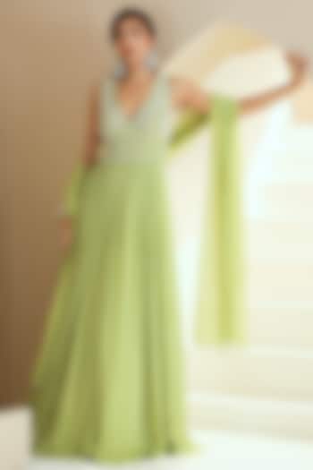 Green Embroidered Wedding Anarkali Set by Seema Thukral at Pernia's Pop Up Shop