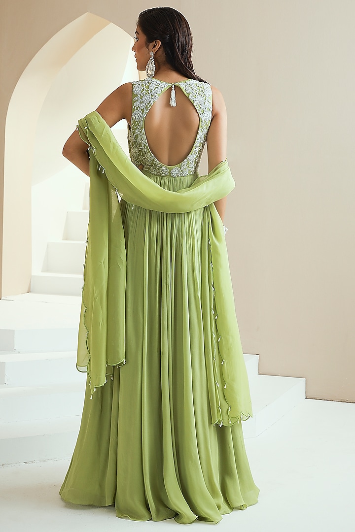 Green Embroidered Wedding Anarkali Set by Seema Thukral at Pernia's Pop Up Shop
