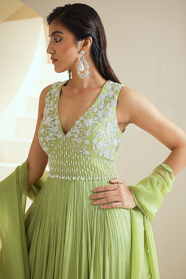 Green Embroidered Wedding Anarkali Set by Seema Thukral at Pernia's Pop Up Shop