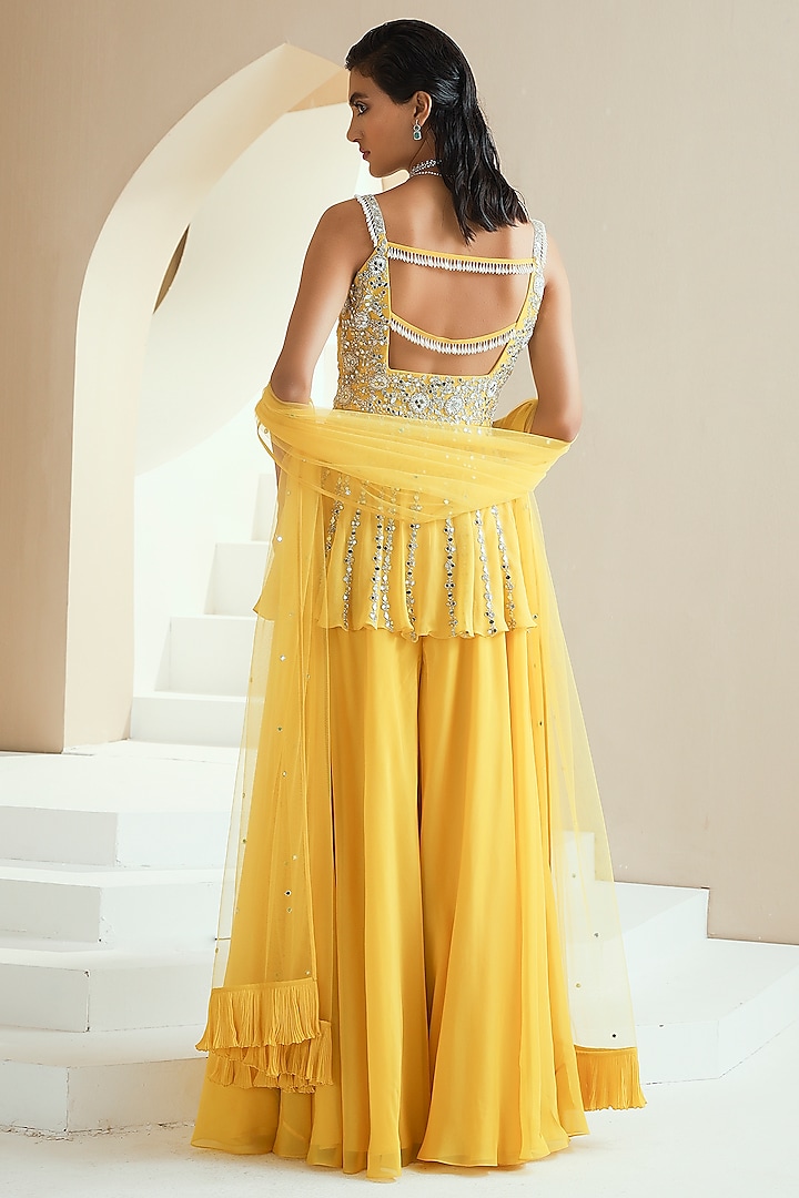 Yellow Crepe Wedding Sharara Set by Seema Thukral at Pernia's Pop Up Shop