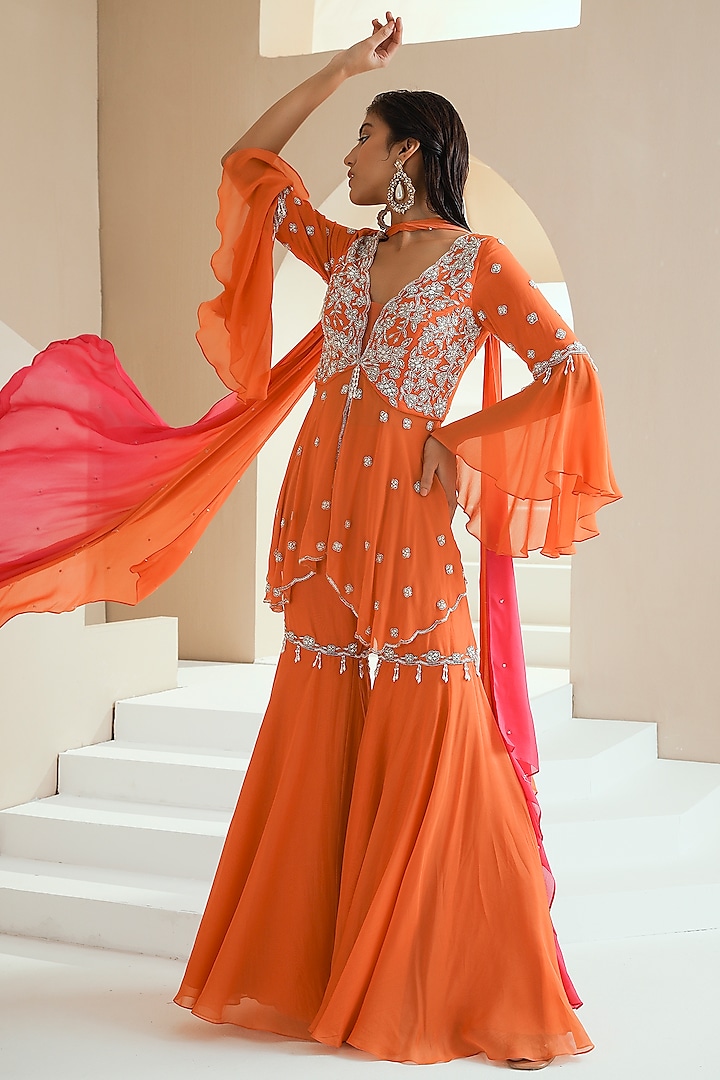 Orange Organza Gharara Set by Seema Thukral