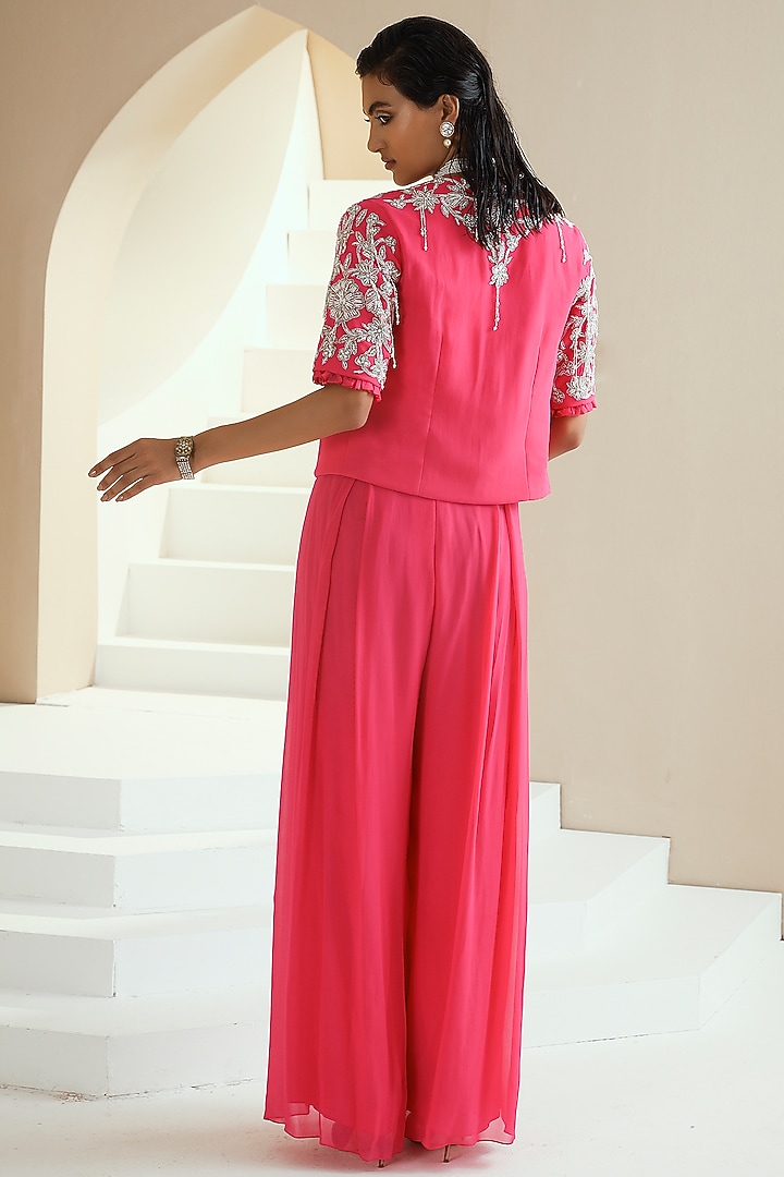 Hot Pink Embroidered Jacket Set by Seema Thukral at Pernia's Pop Up Shop