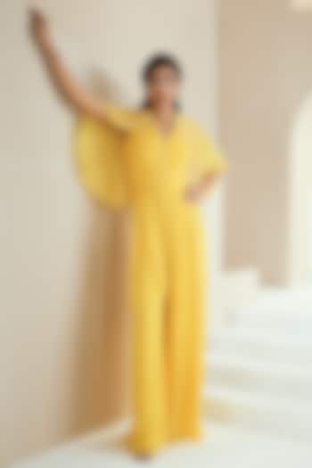Yellow Embroidered Jumpsuit by Seema Thukral