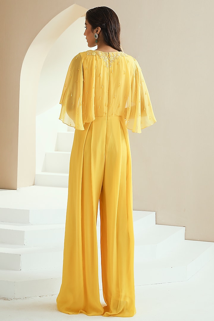 Yellow Embroidered Jumpsuit by Seema Thukral at Pernia's Pop Up Shop