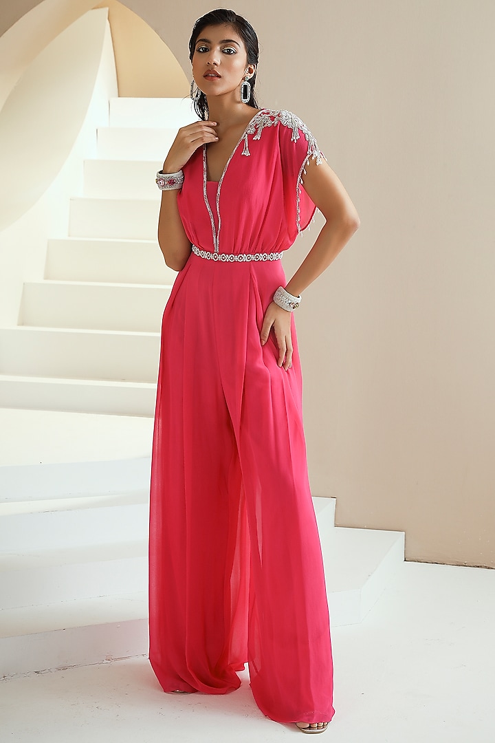 Hot Pink Draped Jumpsuit by Seema Thukral at Pernia's Pop Up Shop