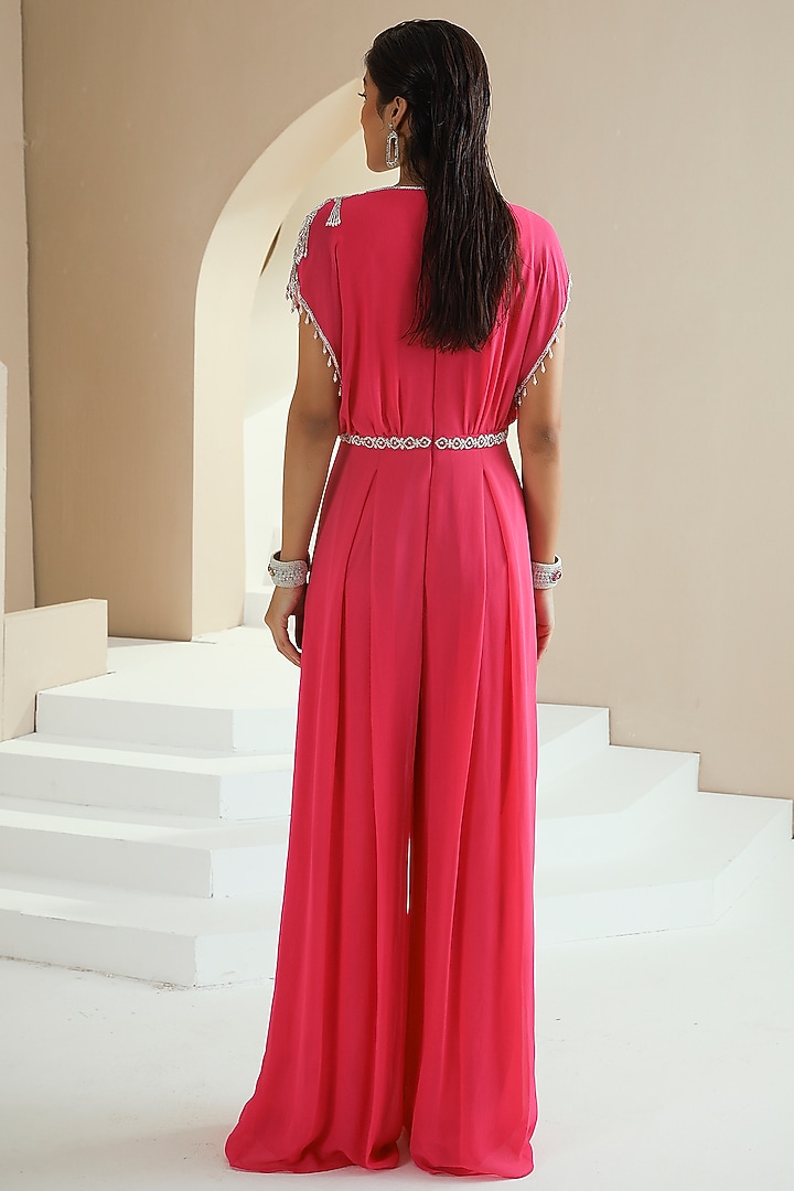 Hot Pink Draped Jumpsuit by Seema Thukral at Pernia's Pop Up Shop