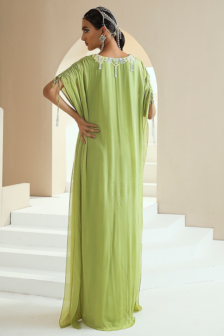 Green Embroidered Kaftan by Seema Thukral at Pernia's Pop Up Shop