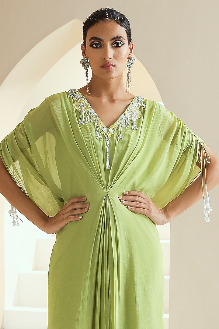 Green Embroidered Kaftan by Seema Thukral at Pernia's Pop Up Shop
