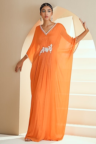 Orange Embroidered & Embellished Kaftan by Seema Thukral