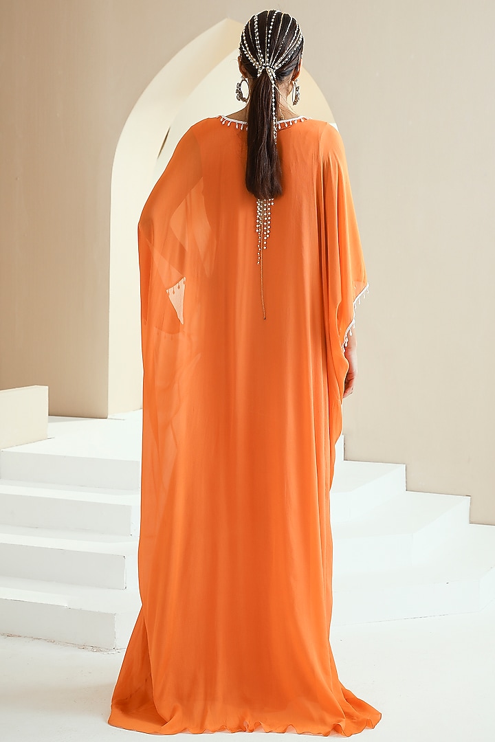 Orange Embroidered & Embellished Kaftan by Seema Thukral at Pernia's Pop Up Shop