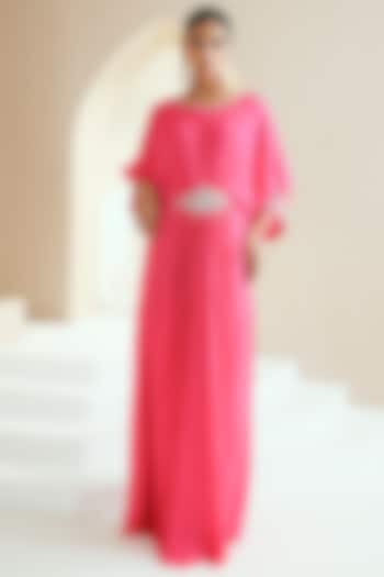 Hot Pink Embroidered & Embellished Kaftan by Seema Thukral at Pernia's Pop Up Shop