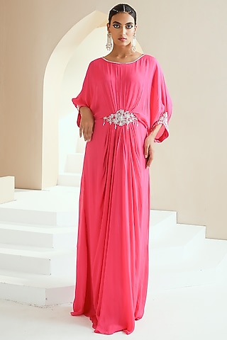 Hot Pink Embroidered & Embellished Kaftan by Seema Thukral