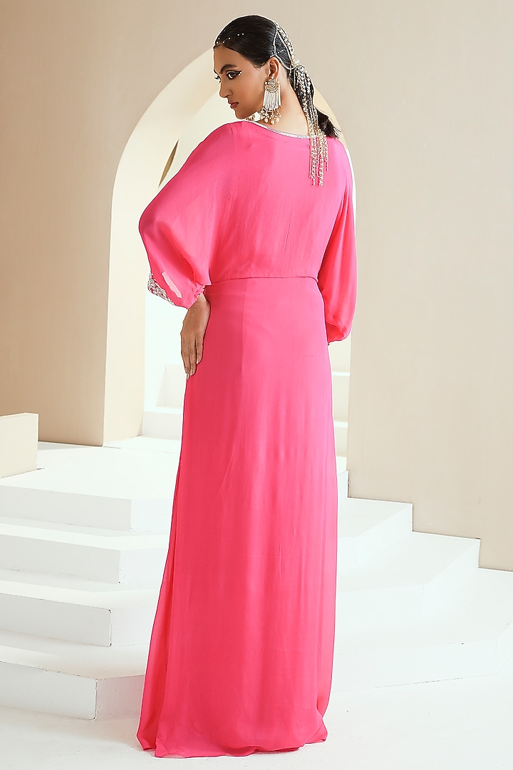 Hot Pink Embroidered & Embellished Kaftan by Seema Thukral at Pernia's Pop Up Shop