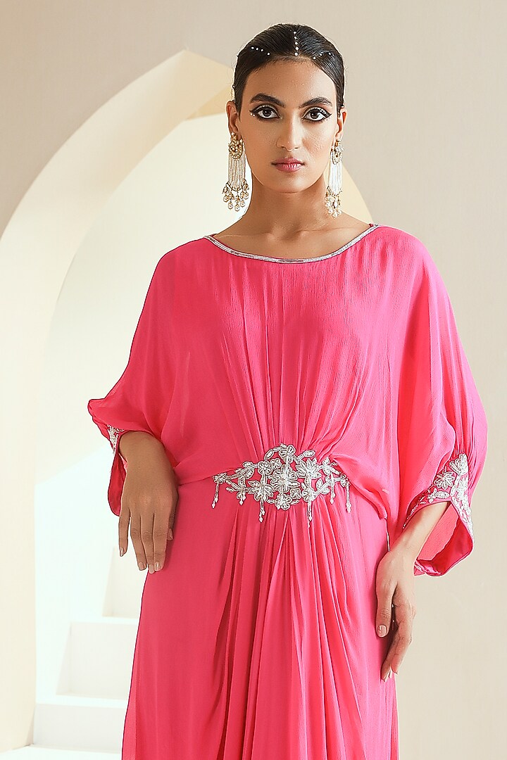Hot Pink Embroidered & Embellished Kaftan by Seema Thukral at Pernia's Pop Up Shop