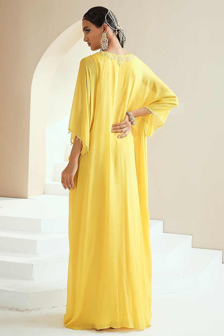 Yellow Embroidered Kaftan by Seema Thukral at Pernia's Pop Up Shop