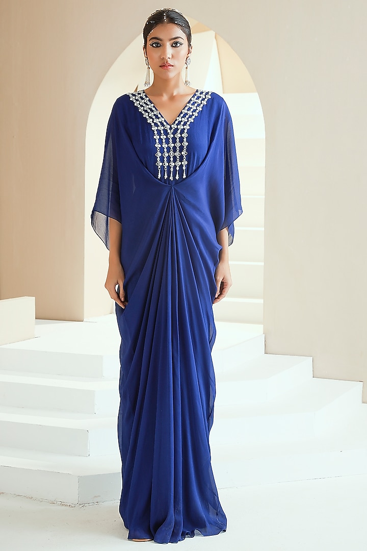 Electric Blue Embroidered Kaftan by Seema Thukral