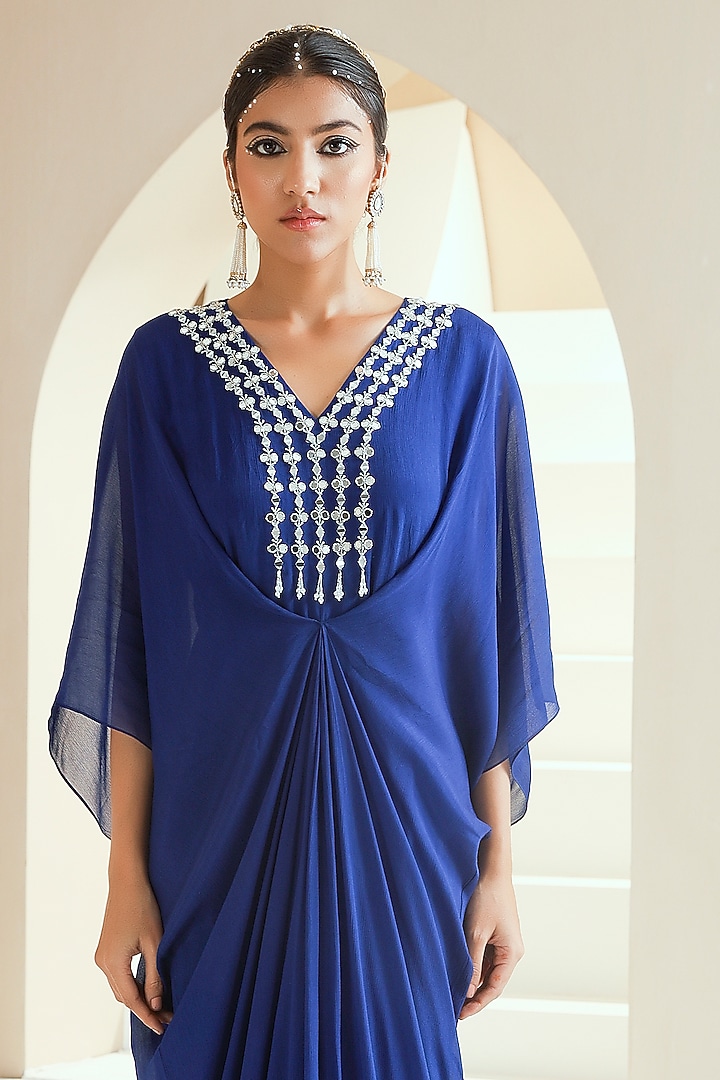 Electric Blue Embroidered Kaftan by Seema Thukral at Pernia's Pop Up Shop