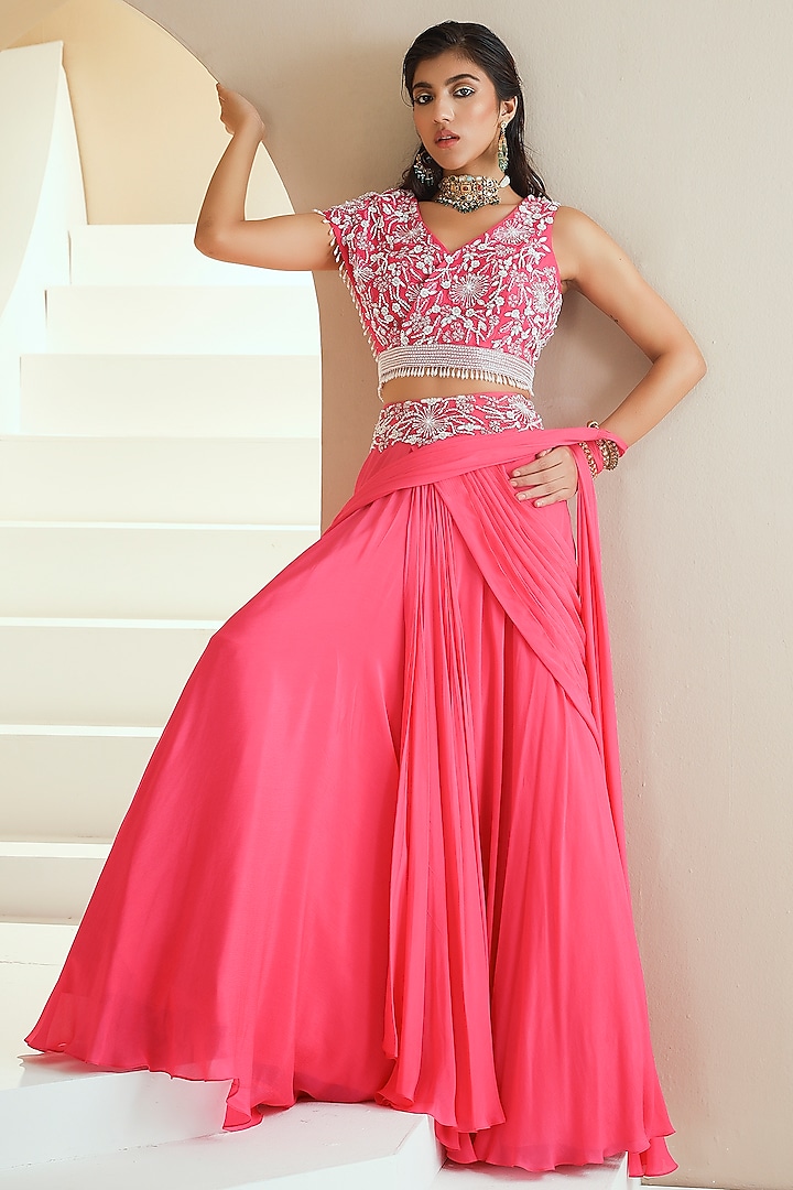 Hot Pink Embroidered Lehenga Set by Seema Thukral