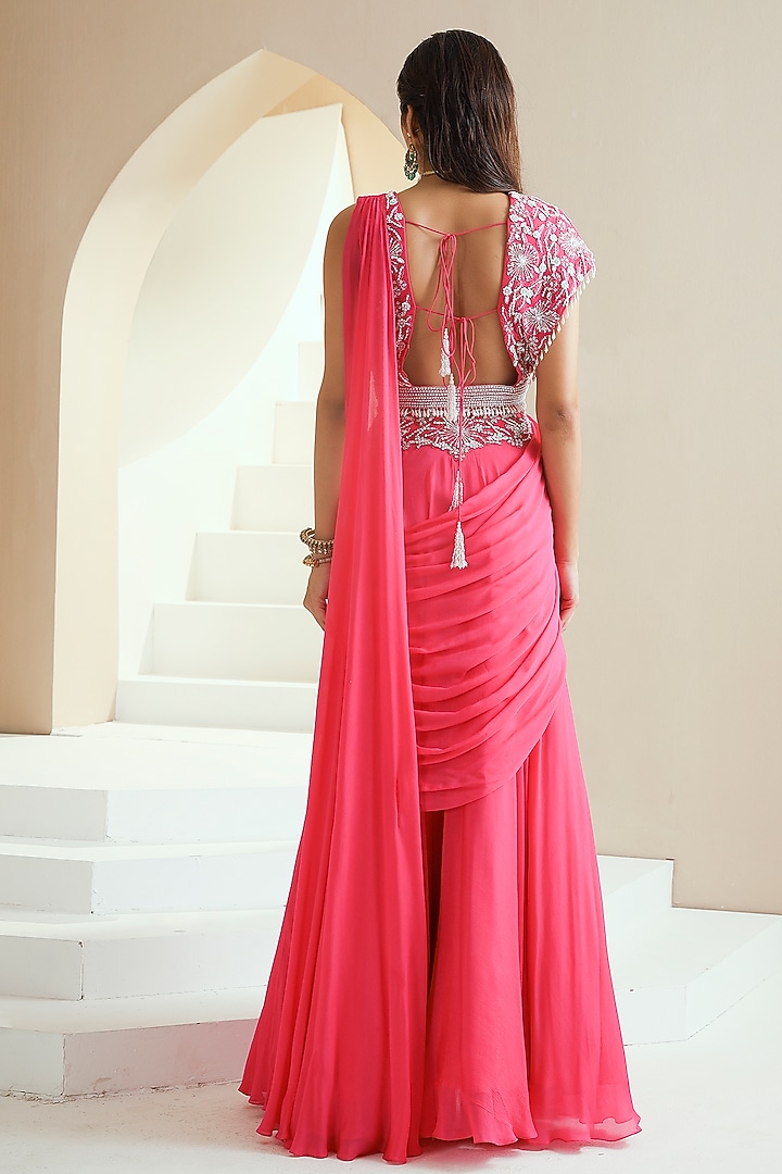 Hot Pink Embroidered Wedding Lehenga Set by Seema Thukral at Pernia's Pop Up Shop