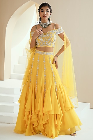 Yellow Embroidered Lehenga Set by Seema Thukral