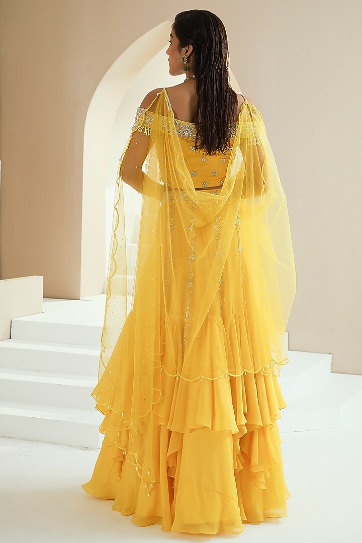 Yellow Embroidered Wedding Lehenga Set by Seema Thukral at Pernia's Pop Up Shop