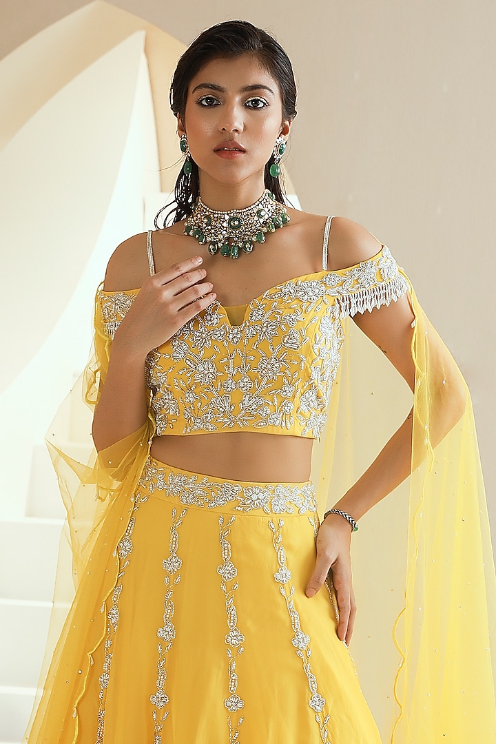 Yellow Embroidered Wedding Lehenga Set by Seema Thukral at Pernia's Pop Up Shop
