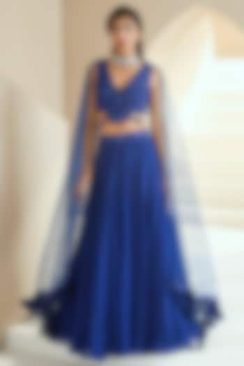 Electric Blue Organza Wedding Lehenga Set by Seema Thukral at Pernia's Pop Up Shop