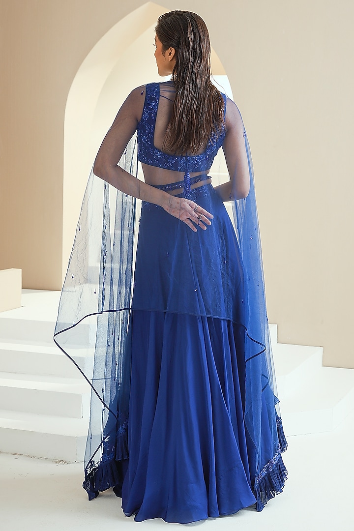 Electric Blue Organza Wedding Lehenga Set by Seema Thukral at Pernia's Pop Up Shop