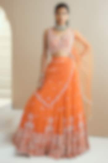 Orange Embroidered Wedding Lehenga Set by Seema Thukral at Pernia's Pop Up Shop